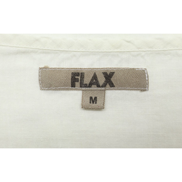 Flax Women's V Neck Linen Tunic Roll Sleeve White Sz M Pocket Lagenlook - Picture 4 of 5